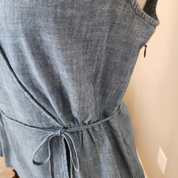 J BY J. CREW CHAMBRAY FLUTTER SLEEVE FAUX WRAP TOP - Picture 3 of 5
